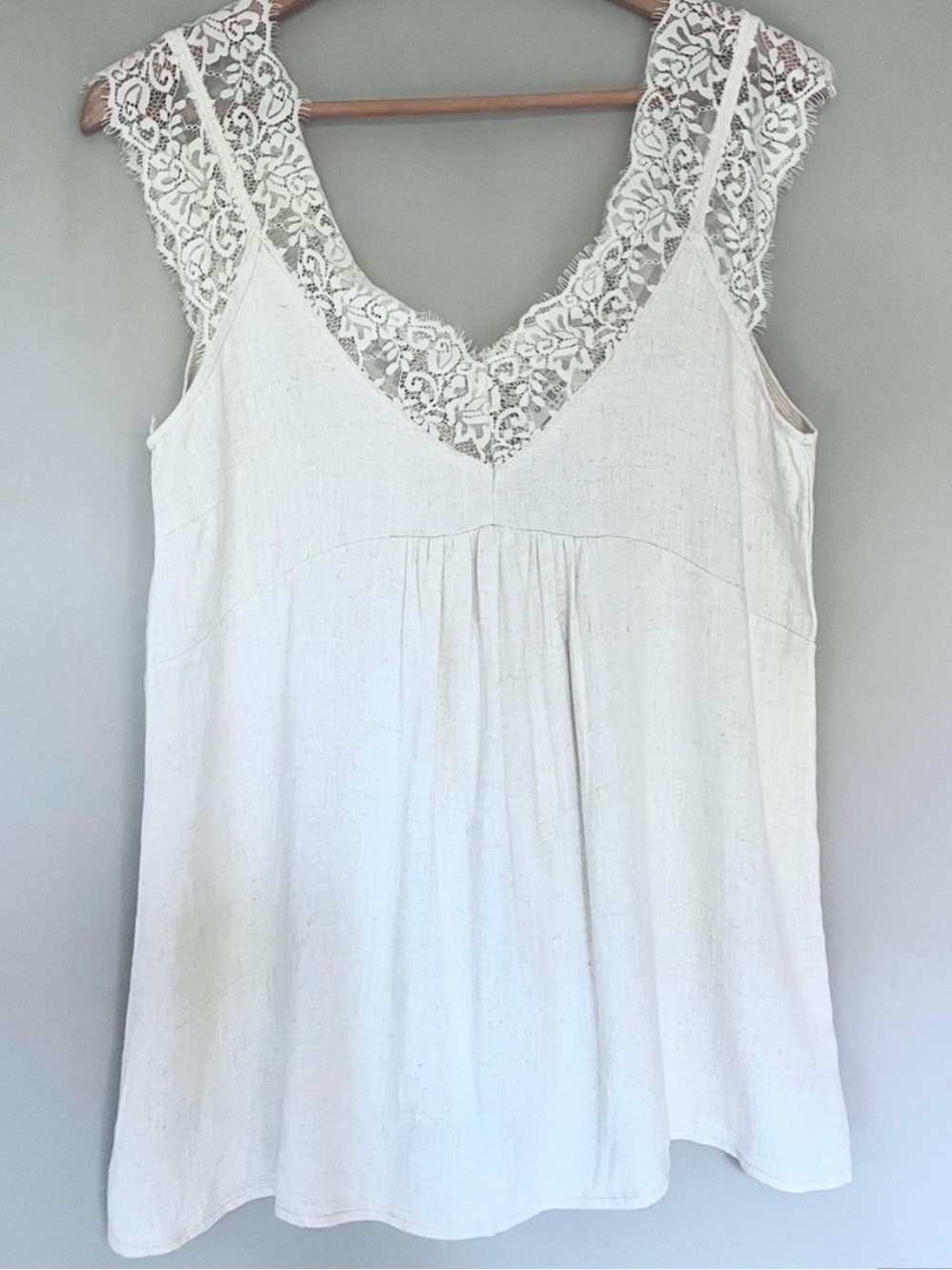Umgee Linen Cotton Lace Trim Tank Top Cream Boho Cottagecore Size M